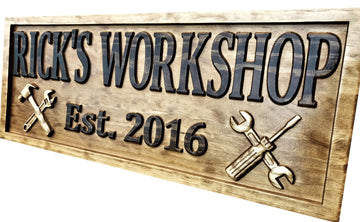 Custom 3D Wooden Workshop Name Sign | Gifts for Men | Garage Sign