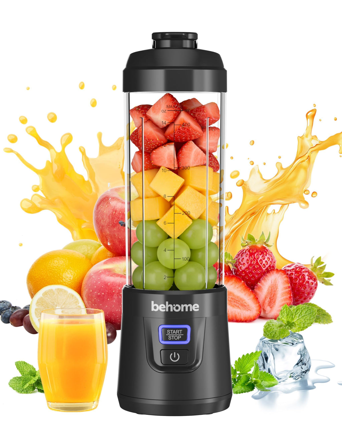 Behome Portable Blender Smoothies and Shakes, Personal Juicer 14 OZ BPA Free Portable Cups, USB-C Rechargeable, Dishwasher Safe Parts - Mini Small Blenders Cup Fits Home, Office, Gym, Travel