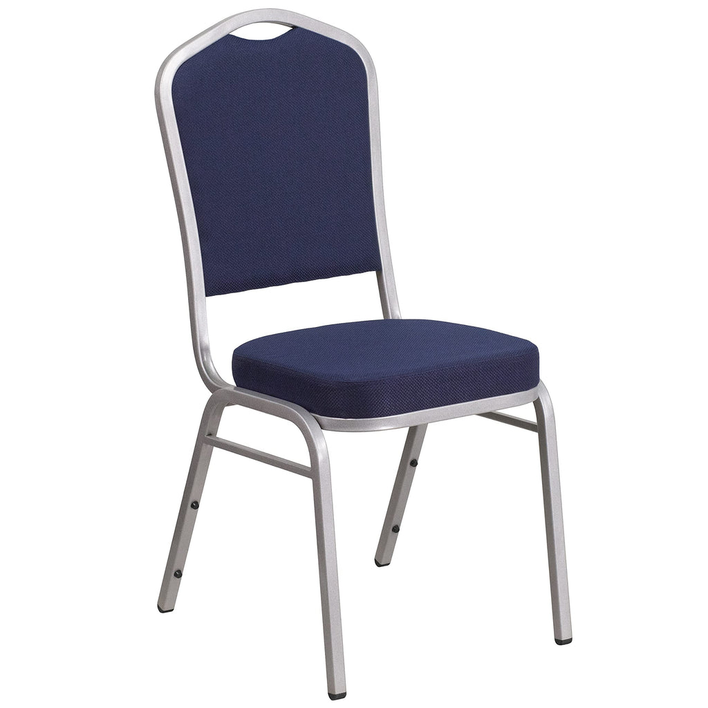 Flash Furniture Hercules Fabric Crown Back Stackable Banquet Chair, Silver, Set of 1, Navy Fabric/silver Frame
