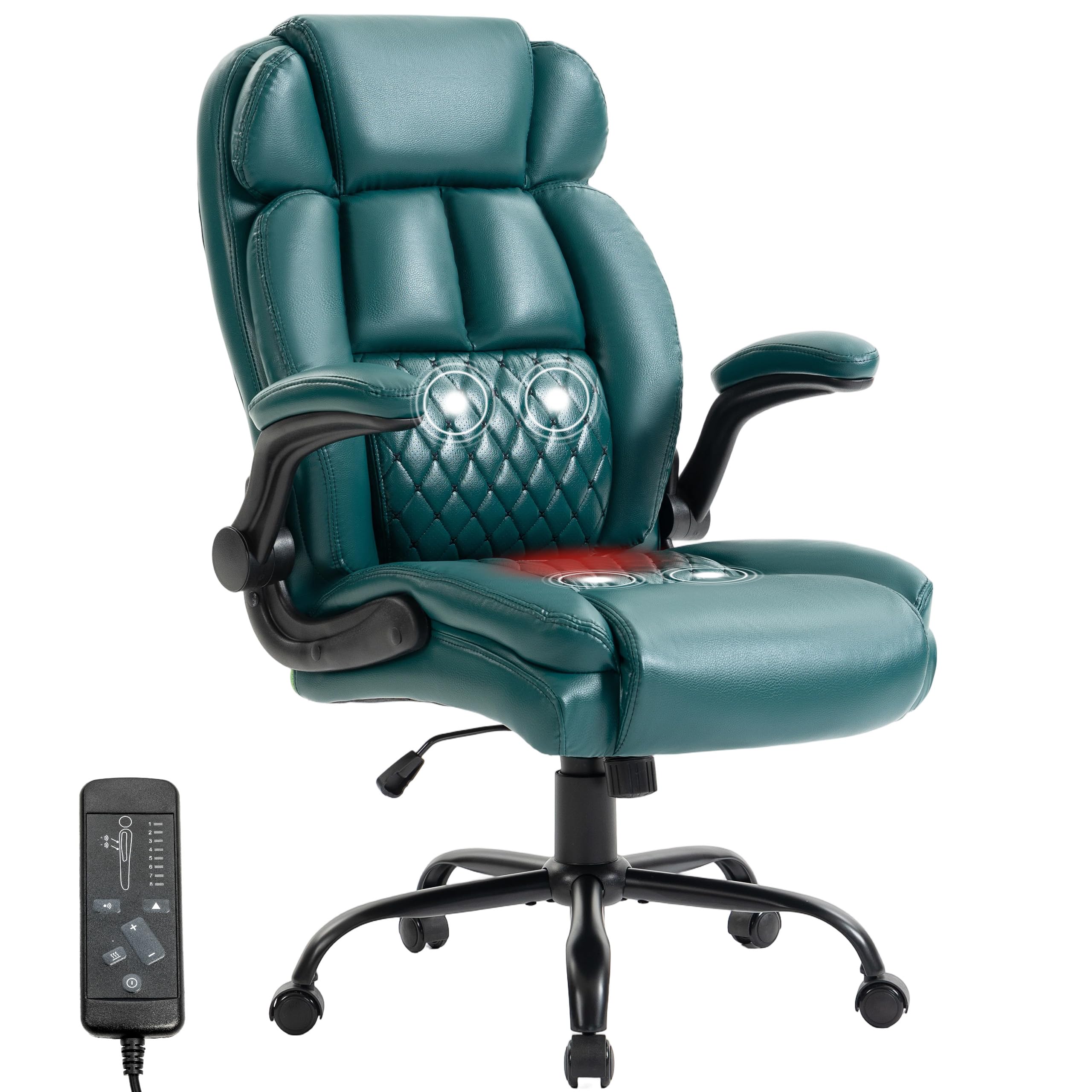 Massage Office Chair,500lbs Ergonomic Rocking Executive Desk Chairs with 4 Points Vibration&heat,padded Flipup Armrests for Big and Tall Office