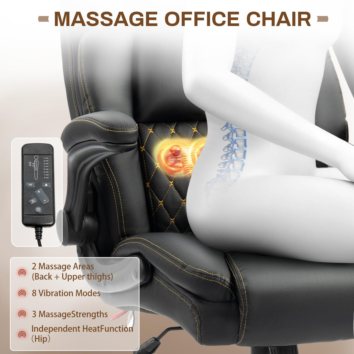 Massage Office Chair, 500lbs Ergonomic Rocking Executive Desk Chairs with 4 Points Vibration&heat,padded Flip-up Armrests for Big and Tall