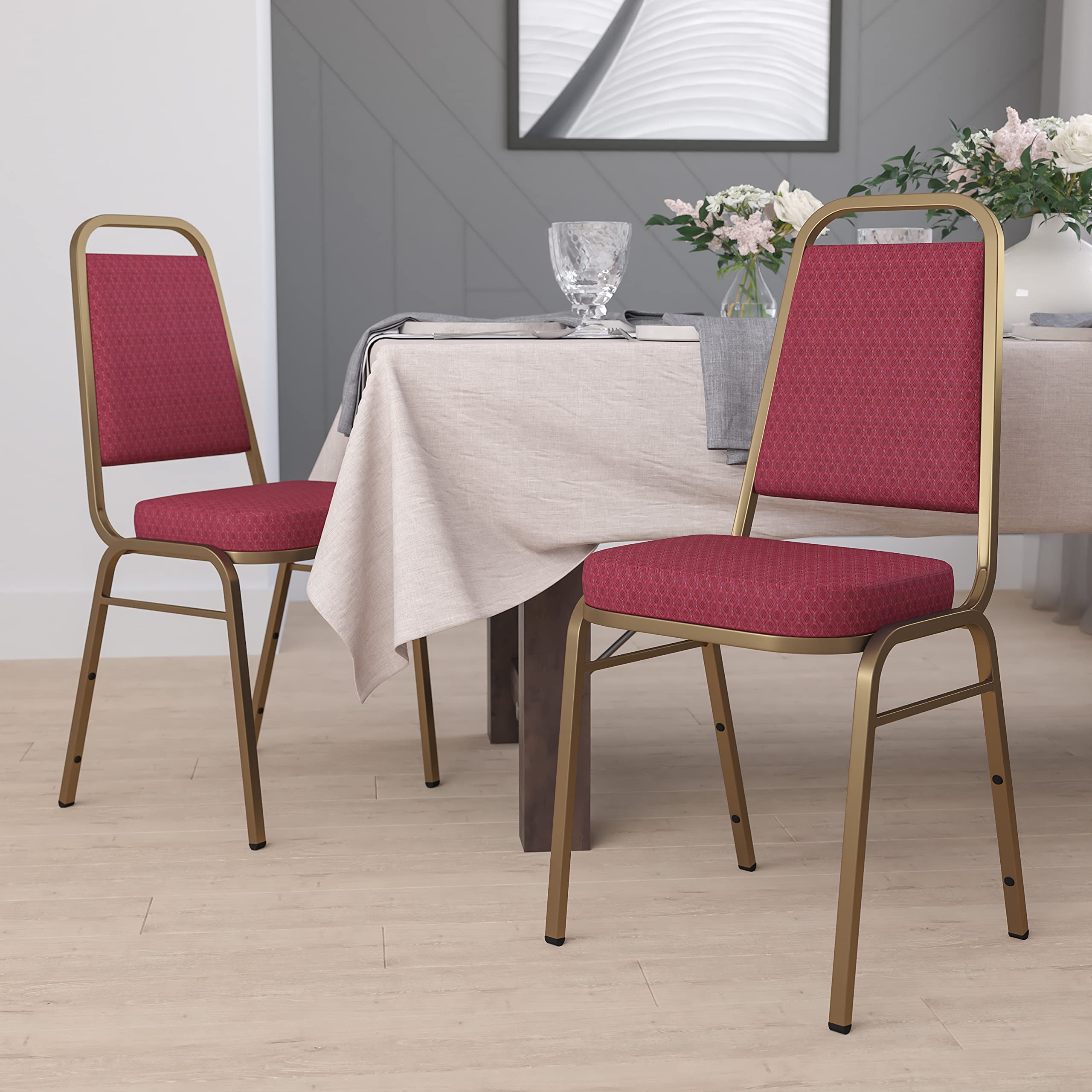 Flash Furniture Hercules Fabric Banquet Chair, Burgundy, 4-pack, Set of 4, Burgundy Patterned Fabric/gold Frame