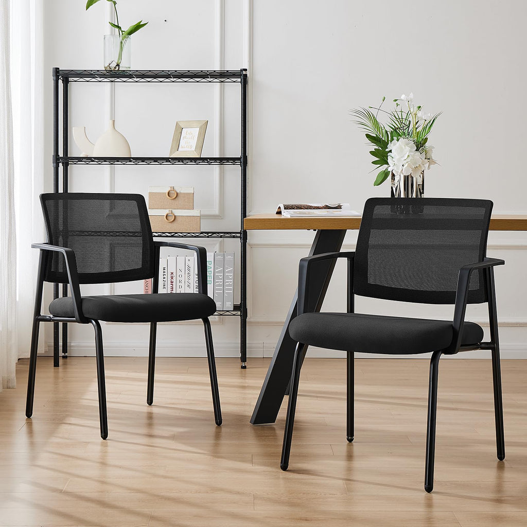 Dumos Stacking Arm Chairs 4 Pack, Mesh Office Guest Reception Chairs, Black