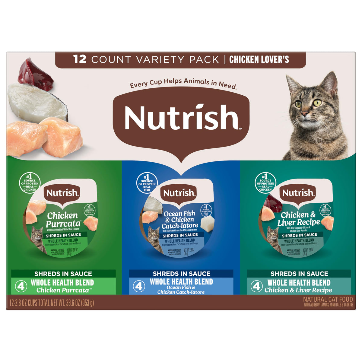 Nutrish Grain Free Chicken Lover's Whole Health Blend Variety Pack Wet Cat Food, 2.8 oz. Cup, 12 Count (Rachael Ray)