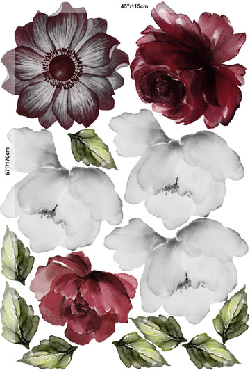 Murwall Floral Wall Decal Watercolor Bouqet Wall Sticker Red Rose Peel n Stick Anemone Florals Decals for Livingroom Bedroom