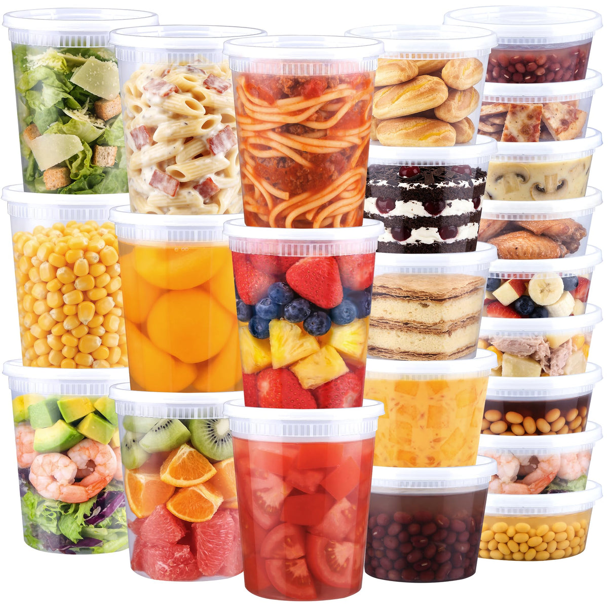 60 Sets Deli Containers with Lids, 32/16/8 oz X 20 Set Each, Leak-Proof & BPA Free Airtight Stackable Takeout Plastic Food Storage Containers, Freezer/Microwave/Dishwasher Safe