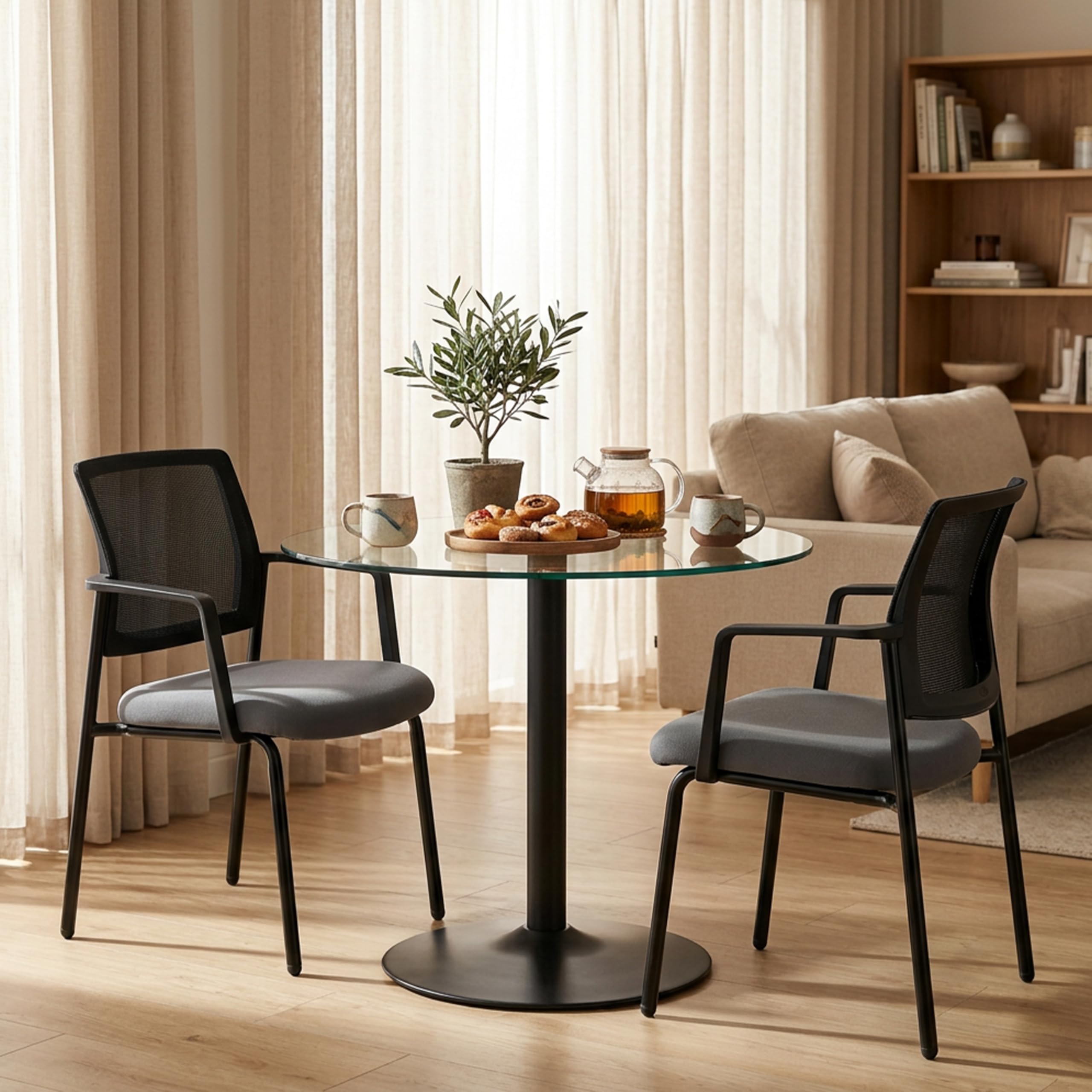 Simple Deluxe Guest Waiting Room Office Arm Chairs, Mesh Back & Ergonomic Support, Stacking Padded Fabric Seat, No Wheel for Reception Meeting