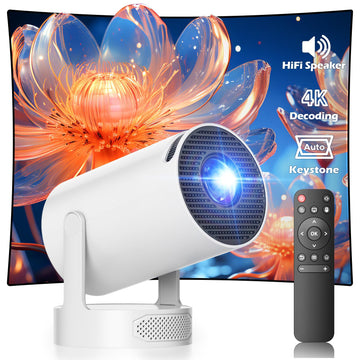 Mini Projector with WiFi 6 and Bluetooth 5.0, 300 ANSI Lumens 4K Supported Portable Projector, Android 11 Smart Projector with Auto Keystone 270° Rotatable Projector for Bedroom Ceiling