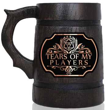 WoodwithMood Tears of My Players Mug for DnD Party Gifts, Oak Wood, 17oz, Dungeon Master Gift, Beer Stein, Anniversary, Christmas, Birthday Gifts for Him, Beer Tankard