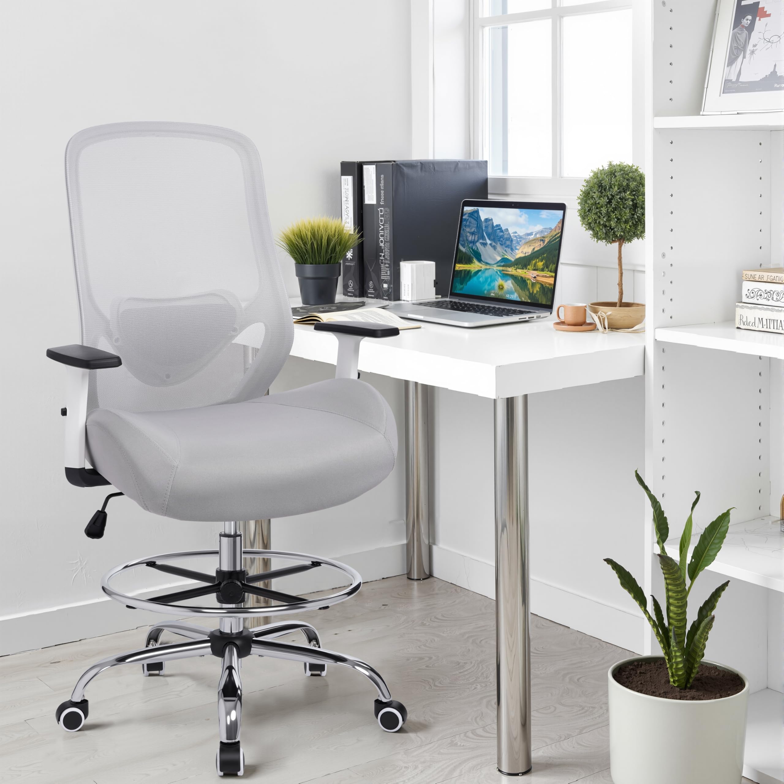 Drafting Office Chair Big and Tall 450lbs Heavy Duty for Standing Desk, 22.8 inches (W) x 19.6 inches (D) x 40 inches (H), Grey