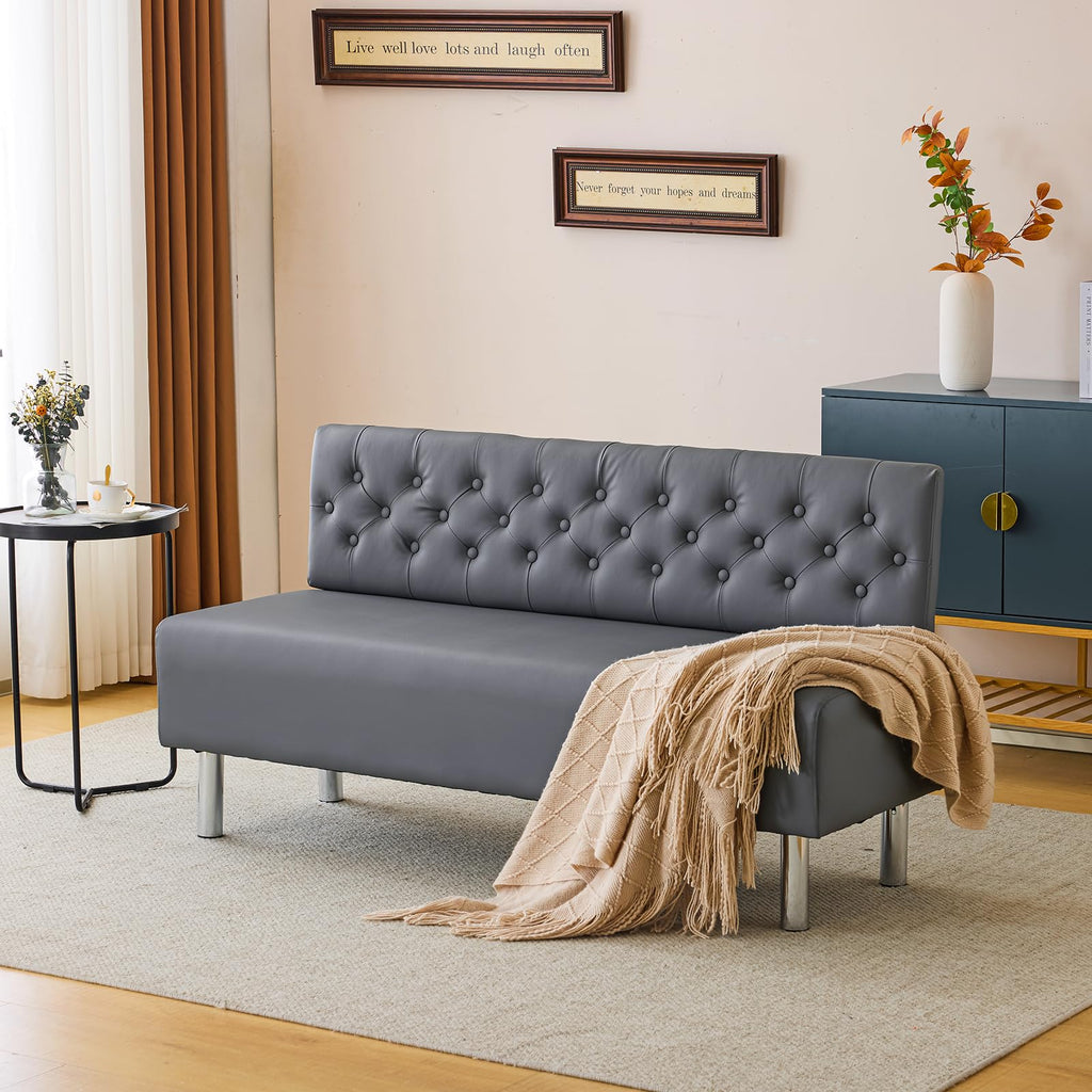 Omysalon Waiting Room Bench with Back, 58.6’’ Office Guest Chair Upholstered Reception Seating, Lobby Furniture for Beauty Salon Barbershop