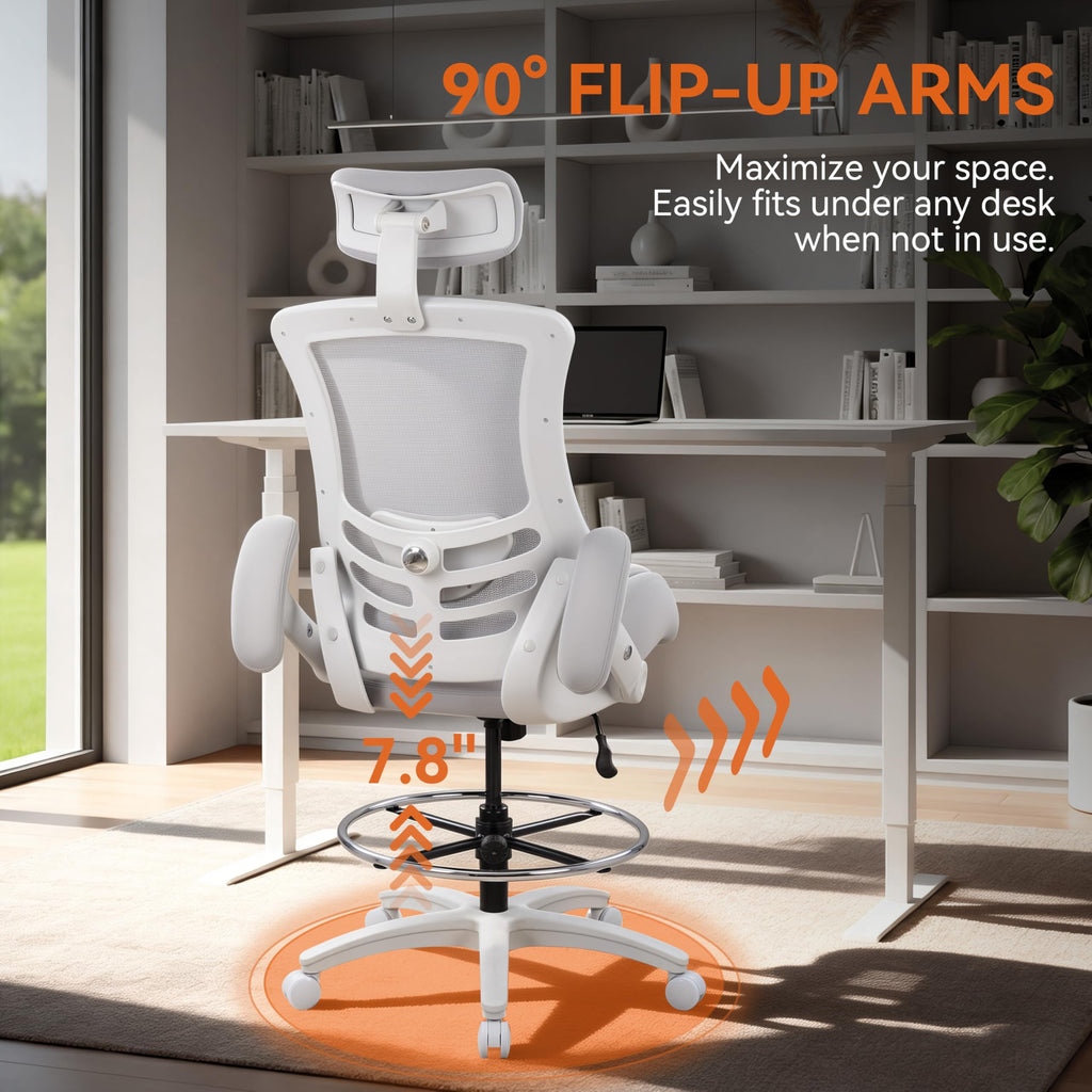 Boliss Ergonomic Drafting Chair High Back for Standing Desk-grey, Grey Frame Grey Mesh