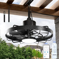 Niitawm 20’’ Outdoor Ceiling Fan with Light, Waterproof Smart Caged Ceiling Fan with Remote & APP Control, 3CCT Reversible Dimmable LED Hanging Fan with 7 Blades for Patio, Gazebo, Pergola, Porch