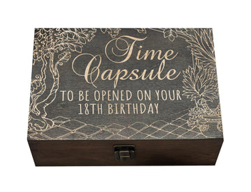 18th Birthday Commemorative Capsule: Elegant Engraved Memory Box for Baby's First Year, Anniversary & Special Milestones, Premium Keepsake Chest (Size 1, Dark Finish)