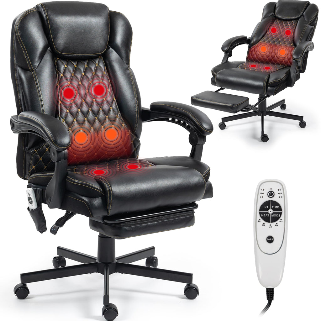 Wentum Massage Office Chair with Footrest, 6 Points Vibration Heating Executive Chair, Ergonomic Home Office Desk Chair with Linkage Armrest,