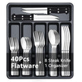 BEWOS 49-Piece Silverware Set with Organizer - Stainless Steel Silverware Set for 8 with Steak Knives and Drawer Organizer, Mirror Polished Flatware Set for Home and Restaurant, Dishwasher Safe