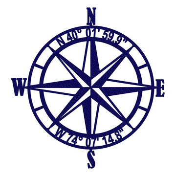 Nautical Compass Rose Metal Wall Art with GPS Coordinates
