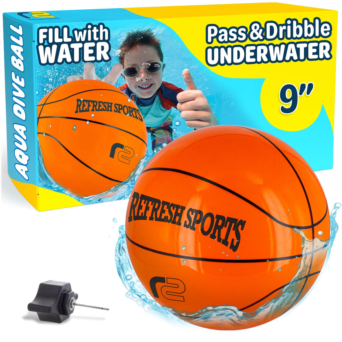Aqua Dive Ball 9" Basketball – Underwater Pool Game for Kids All Ages – Fun Water Toy to Dribble & Shoot – Great for Outdoor Pool Parties & Summer Water Game Fun – Birthday Gift for Boys & Girls