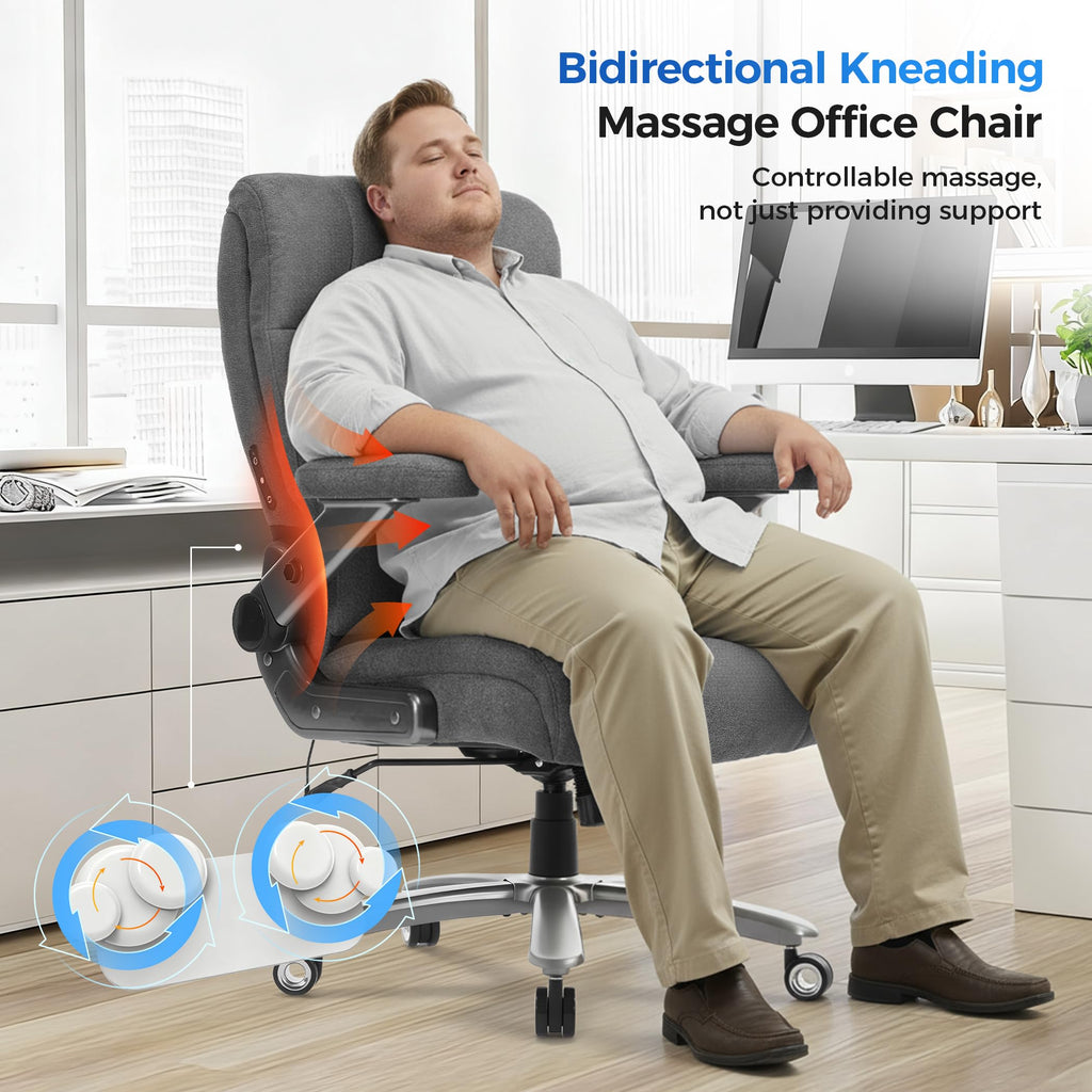 Chairker Big and Tall Office Chair with Massage Heat for Heavy Duty People, 400LBS, Darkgray-fabric