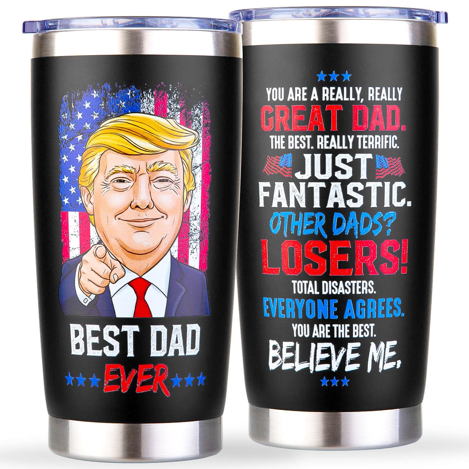Gifts for Dad from Daughter, Son, Kids - Cool Birthday, Christmas, Fathers Day Gift for Dad Daddy - Best Dad Ever Gifts - Funny Dads Cup Tumbler Mug for Men, 20 oz Insulated Stainless Steel