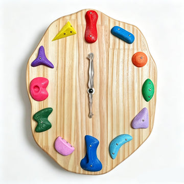 Gripartiz Rock Climbing Gift for Climbers, Handmade Wooden Wall Clock with Realistic Climber Arm Hands & 3D Bouldering Climbing Holds, Silent Non-Ticking Home Gym and Bouldering Room Decor