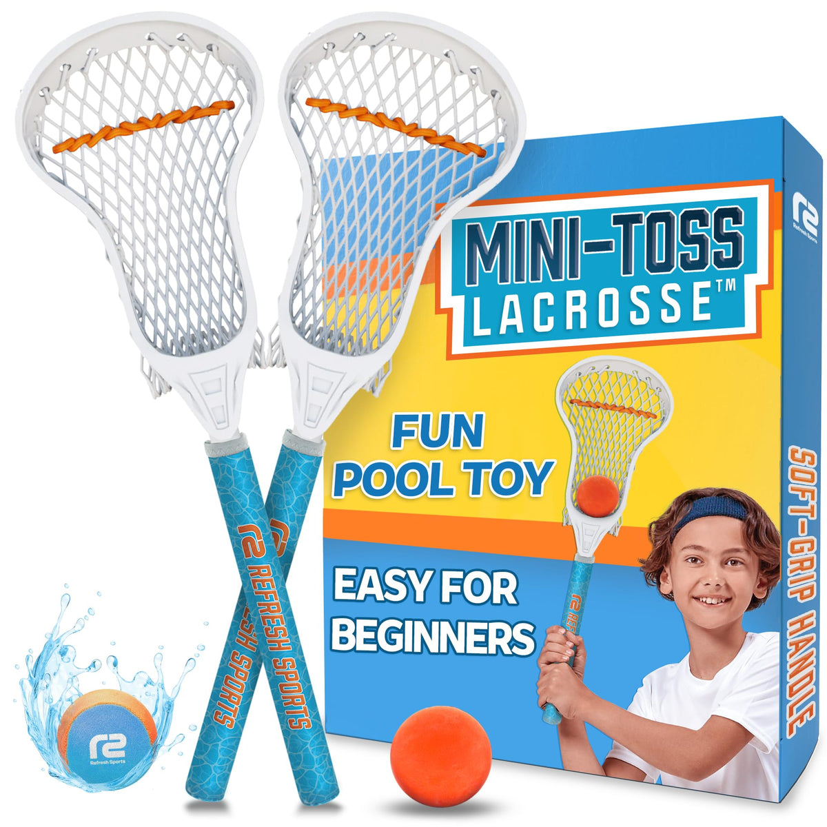 Mini Toss Lacrosse Set – The Ultimate Game for the Pool or Beach & Backyard - Comes with Water Skipping Ball, Rubber Ball & 2 Sticks with Premium Full Size Basket for Easier Catching and Throwing