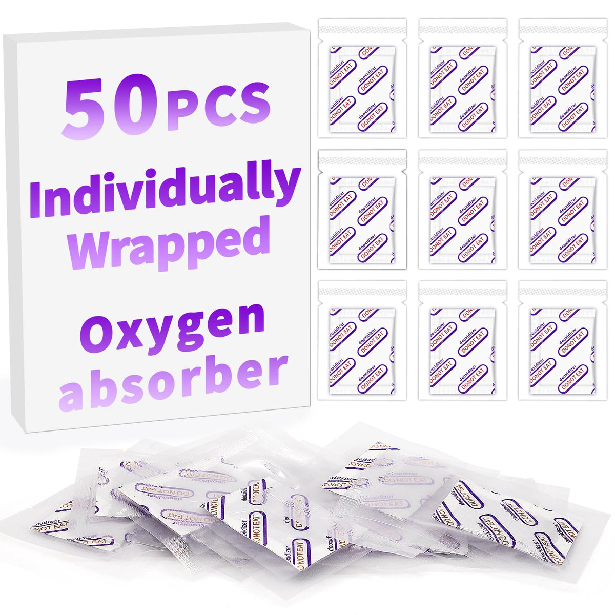 Individually Wrapped - Midukit Oxygen Absorbers for Food Storage 500cc, 50 Packs, Food Grade Packs for Long Term Food Storage, Mason Jars, Mylar Bags, Canning, Dehydrated, Preserved Foods