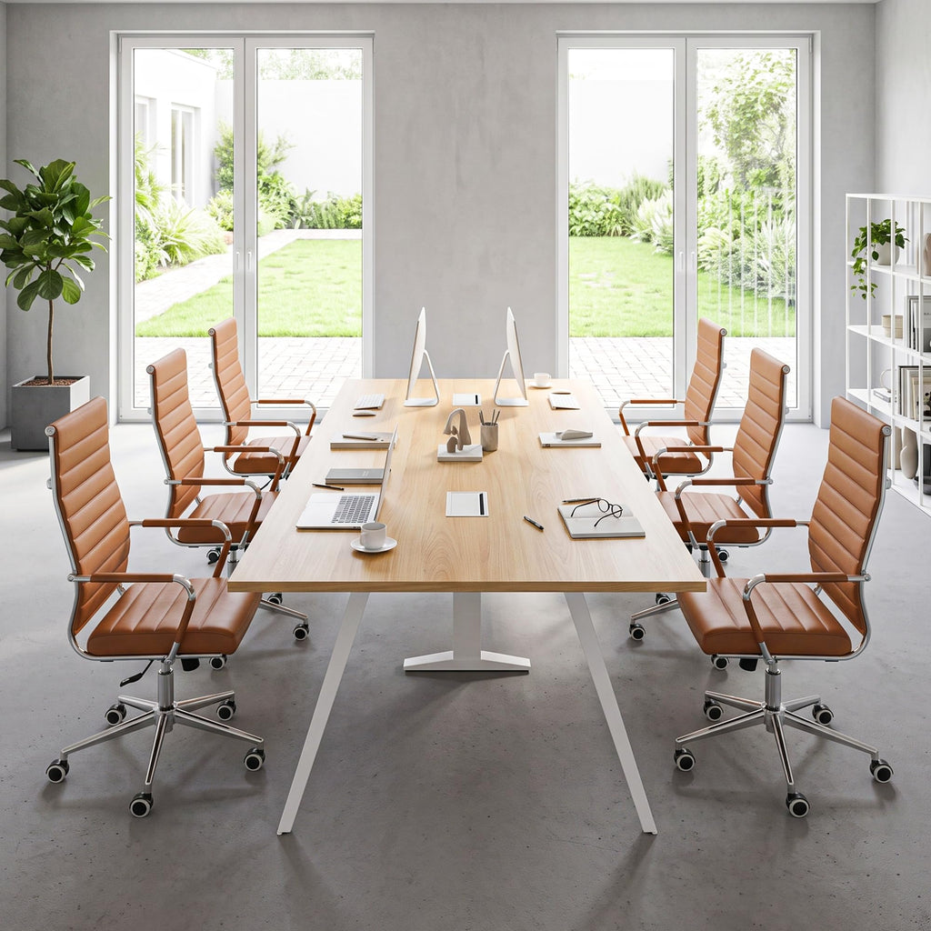 Okeysen Ergonomic Office Desk Chair, Modern Pu Leather Conference Room Chairs Ribbed, High Back Executive Swivel Rolling Chair for Home, Office