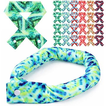 Hanaive 12 Pcs Cooling Neck Wraps with Button Tie Dye Neck Cooler for Hot Weather Ice Cooling Bandana Scarf for Summer Men Women (Tie Dye-2)