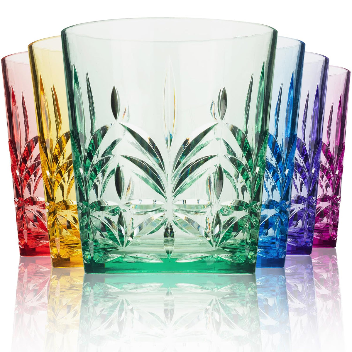 Bravario Royal Plastic Drinking Glasses,13 oz Set of 6, Plastic Cups Reusable Dishwasher Safe, Premium Juice & Water Tumblers for Home Kitchen Pool Party, Great Gift, BPA-Free Durable Mixed Colors