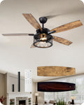 EDISHINE 52'' Farmhouse Ceiling Fans with Lights, 10%-100% Dimmable, 5 Wooden Blades, 1/2/4/6 Hour Timer, 6 Speeds Reversible DC Motor, Rustic Ceiling Fan for Living Room, Bedroom, Burnt Wood