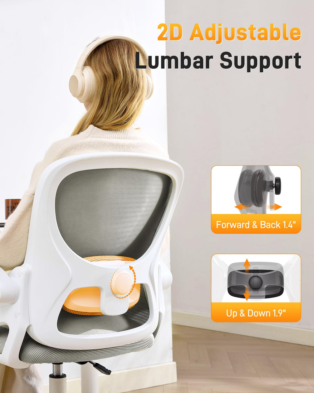 Lukkdys Drafting Chair with Arms, Tall Office Chair for Standing Desks, 20.9" x 10.6" x 23.15", Grey&white