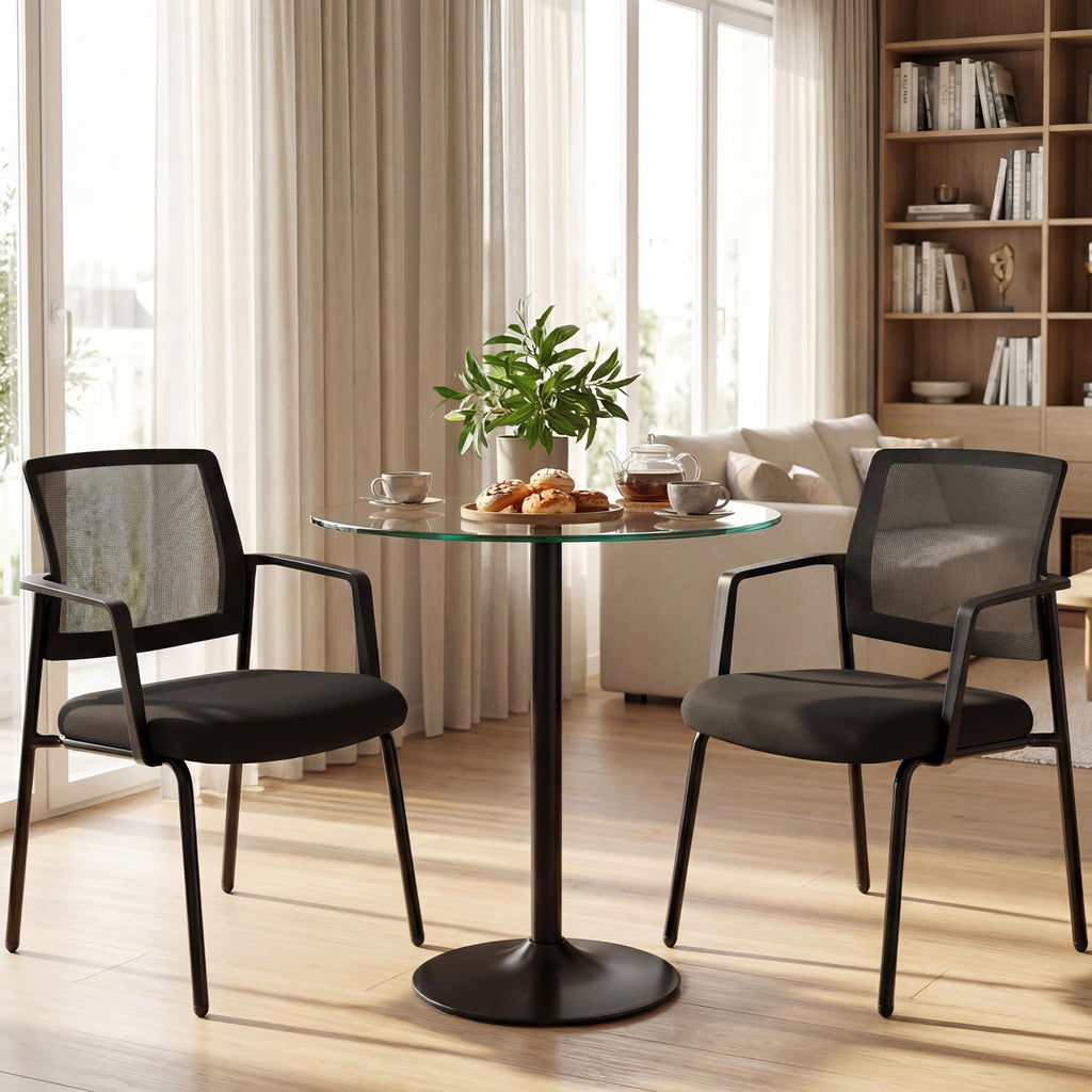 Sweetcrispy Waiting Room Chairs 2 Pack, Mesh Office Guest Chairs, Black