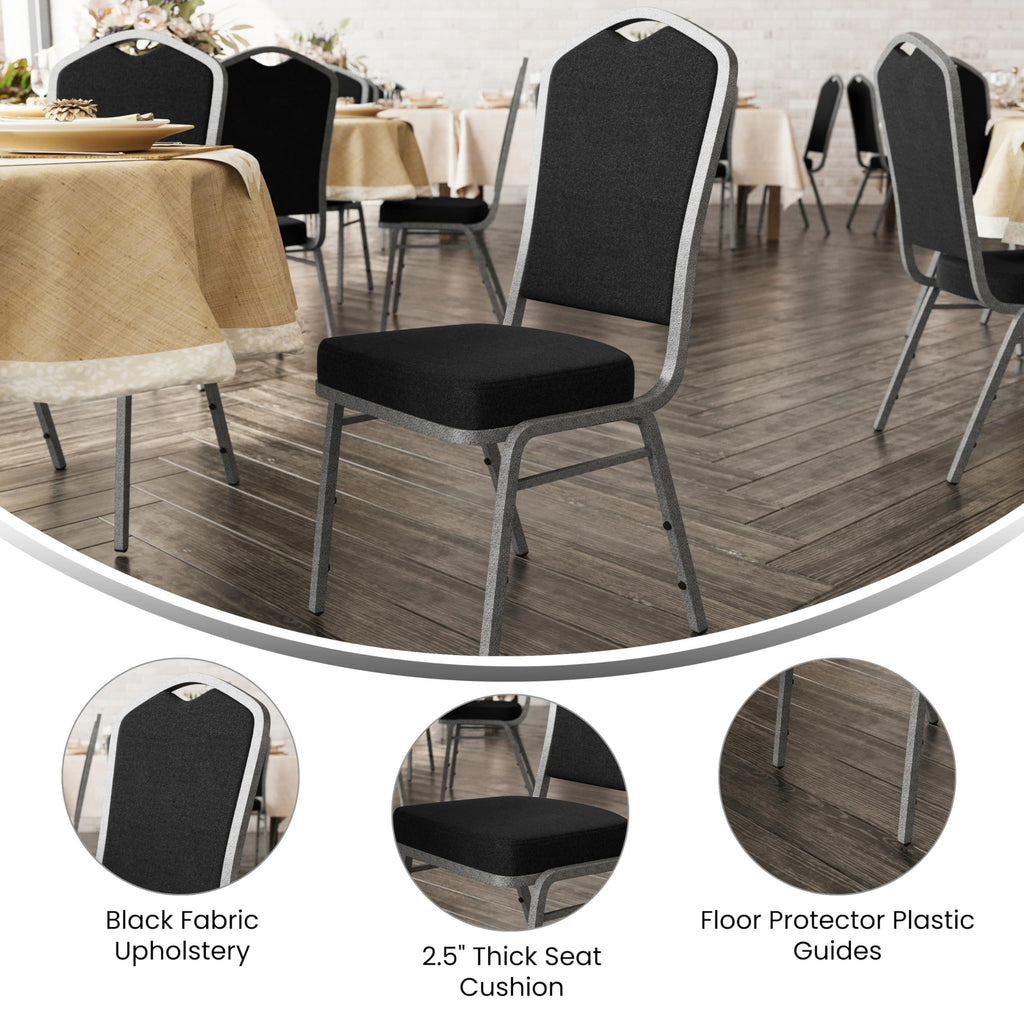 Flash Furniture Hercules Fabric Crown Back Stackable Banquet Chair, Silver, Set of 1, Black Fabric/silver Vein Frame