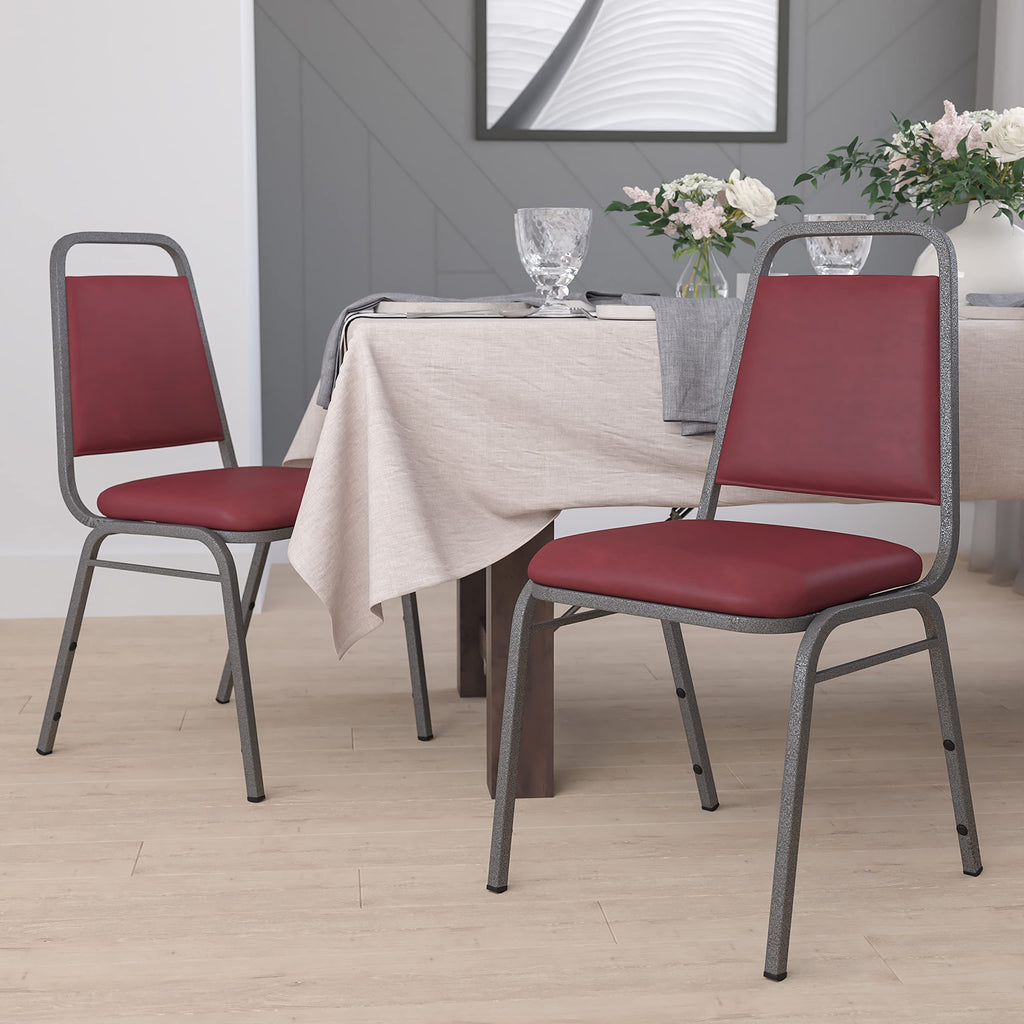 Flash Furniture Hercules Vinyl Banquet Chair, Burgundy, 4-pack, Set of 4, Burgundy Vinyl/silver Vein Frame