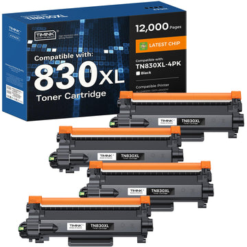 Compatible TN830XL TN830 Toner Cartridge for HL-L2460DW, 4 Pack | High Yield TN830XL Black Toner Work with Brother DCP-L2640DW, MFC-L2820DW, HL-L2405W, HL-L2400D, 12,000 Pages, ISO Certified