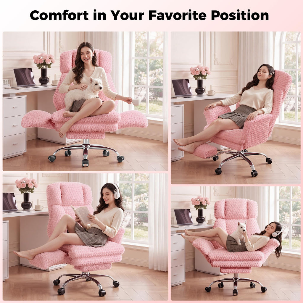 Big and Tall Office Chair, Flip Armrests for Pets & Cross Legged Sitting, Pink Rose Velvet