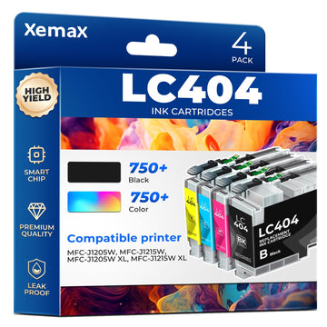 LC404 Ink Cartridges 4 Pack (3000 Pages) Compatible with MFC-J1205W for Brother LC404 LC404XL Ink Work with MFC-J1205W MFC-J1215W MFC-J1205W XL MFC-J1215W XL Printer (Black Cyan Magenta Yellow)