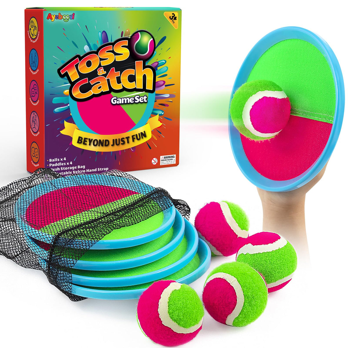 Ayeboovi Toss and Catch Ball Set Boys Toys Outdoor Toys Yard Games Outside Games Beach Toys for Kids Ball and Catch Game with 4 Paddles and 4 Balls [Upgraded Version]