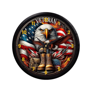 Veteran Eagle with American Flag Patriotic Wall Clock