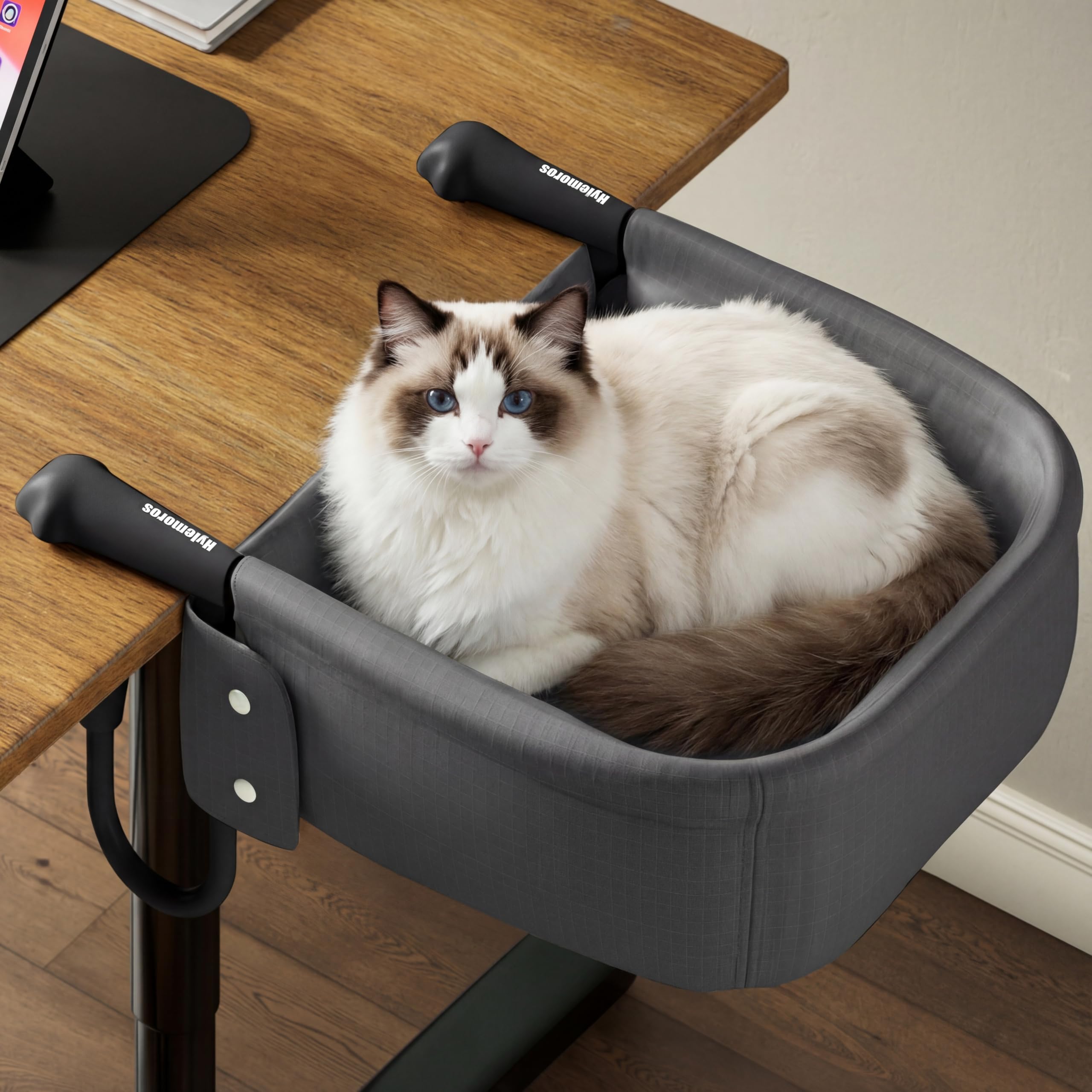 Cat Desk Bed for Large Cats 50 lbs Heavy Duty Cat Bed for Desk Attachment with Paw Design Extra-Sturdy Dog Chair Dual-Sided Mat Waterproof Easy Assembly for Gaming Desk Kitchen Island Gray