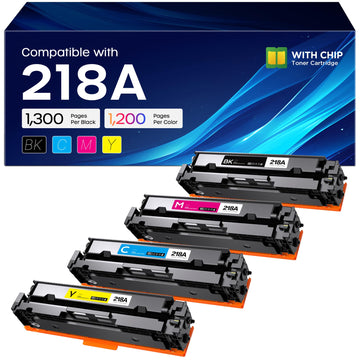 218A Toner Cartridge 4 Pack with Chip Replacement for HP 3301fdw 3301sdw | Smart Chip Installed, 1300 Pages Black, 1200 Pages Color, Compatible with HP Color LaserJet MFP 3201dw 3301cdw Printer