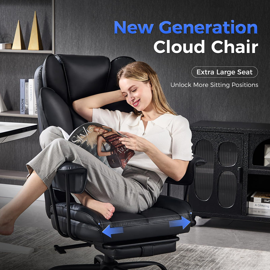 Amseatec Big and Tall Office Chair, Reclining Executive Chair with Footrest, Oversized, Black