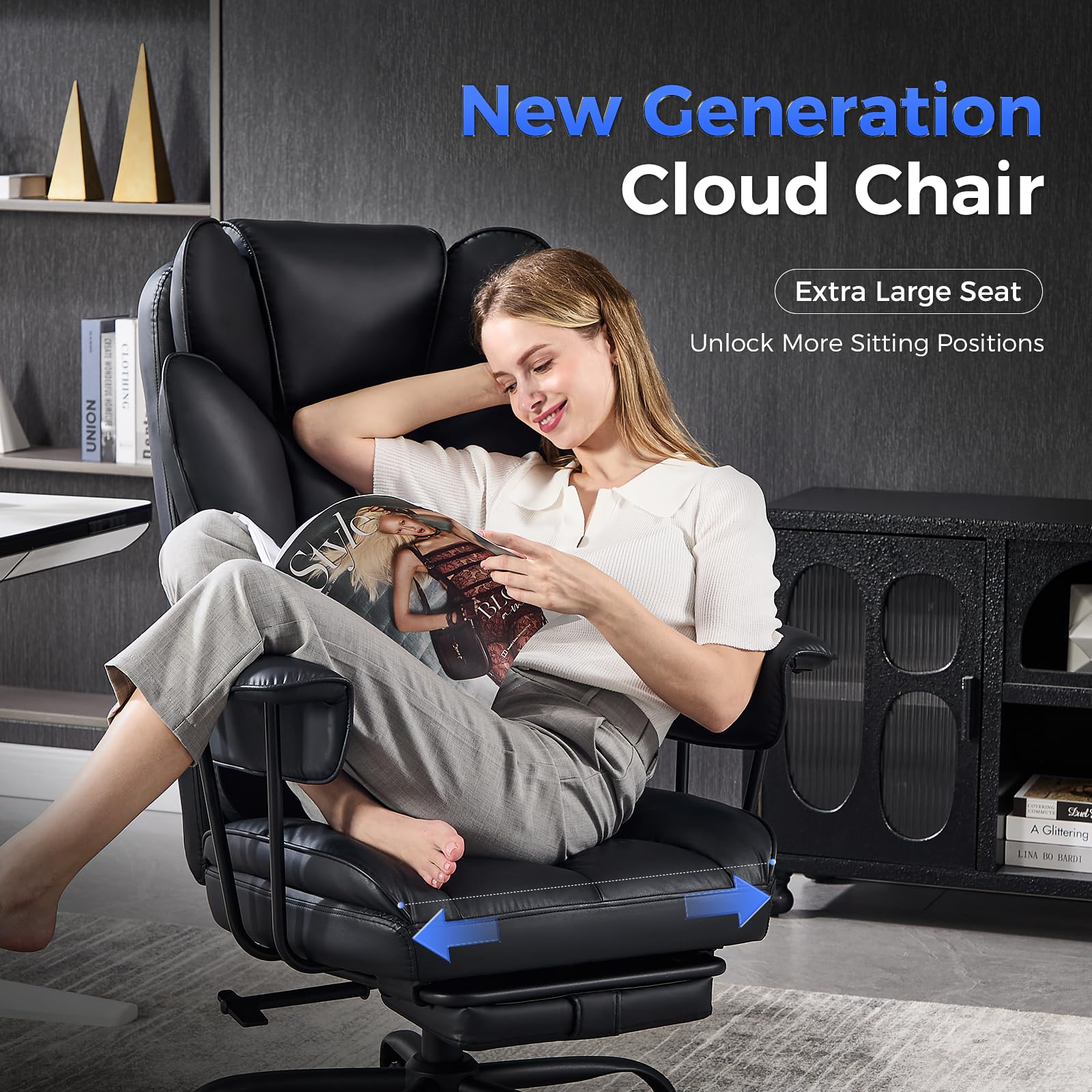 Amseatec Big and Tall Office Desk Chair - 400lbs Wide Ergonomic Executive with Footrest, High Back Lumbar Support Reclining Gaming Computer