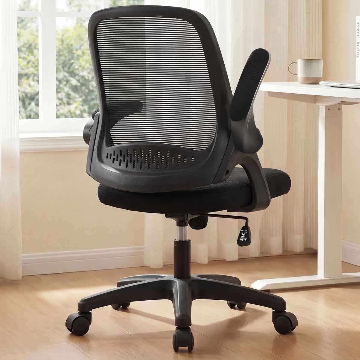 Neo Chair Office Desk Chair, Ergonomic Mesh with Flip-up Arms, All Black, Medium