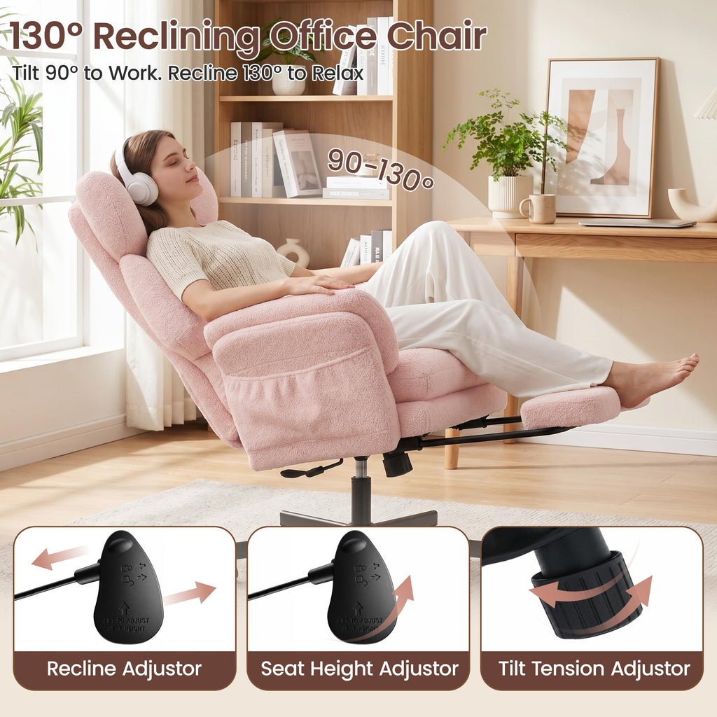 Criss Cross Chair with Footrest, Big and Tall Office Chair with Flip Arms, Teddy Pink