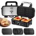 Waffle Maker with Removable Plates, 3-in-1 Sandwich maker and waffle and pancake maker, Nonstick Plates, 5-Level Browning Control & Ready Indicator Lights, Easy to Clean for Family Breakfast