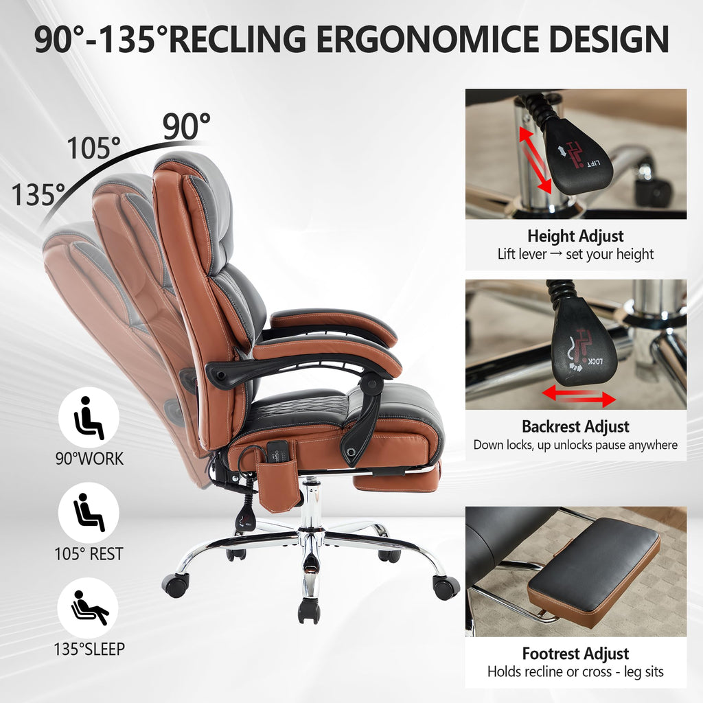 Massage Office Chair 6 Points 500lbs with Footrest,reclining Desk Chair with Vibration Heat,executive Big and Tall Chairs for Heavy