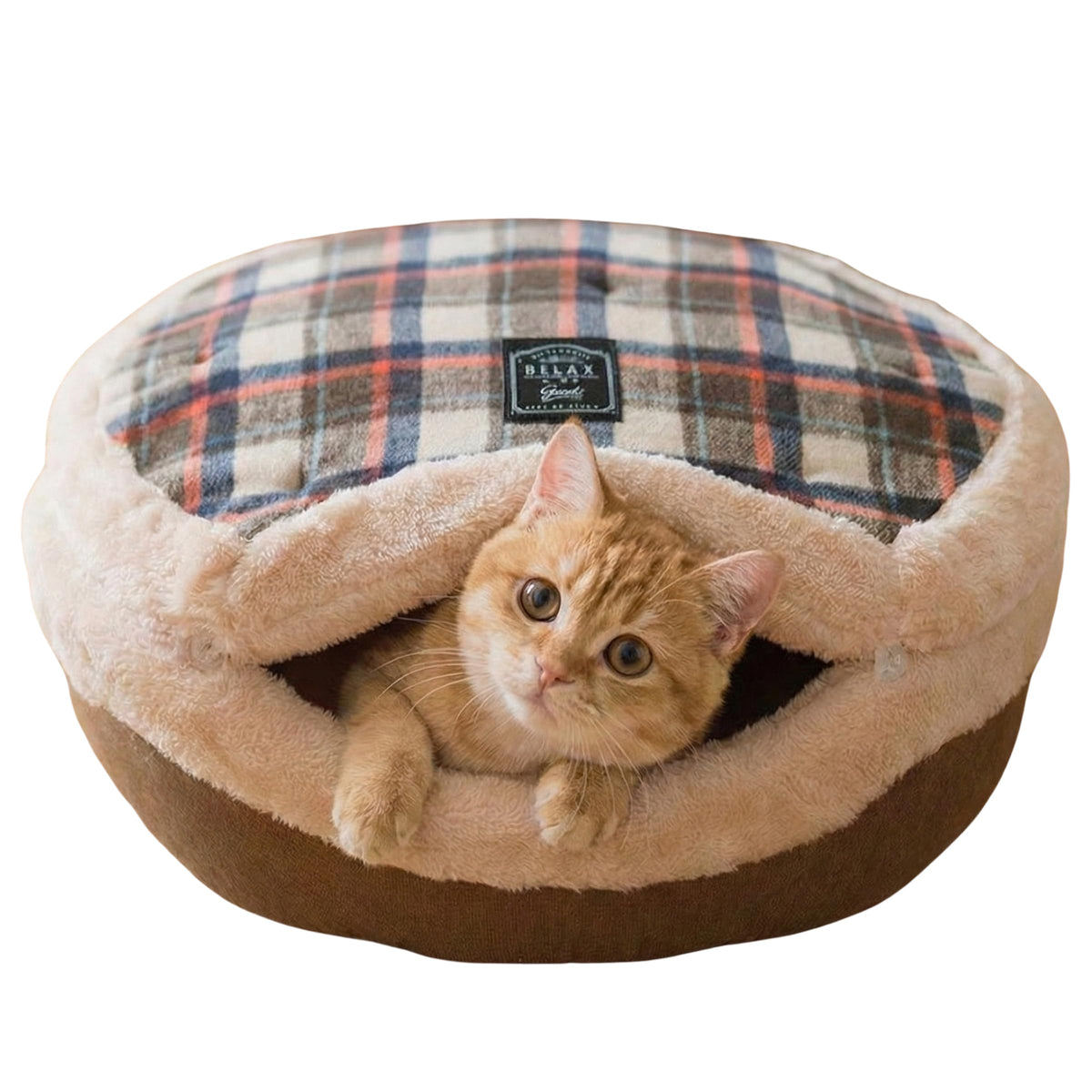 Cat Bed Cave – Enclosed Hideaway with Detachable Lid & Mat, Covered Round House for Indoor Kitten & Kitty (Yellow)