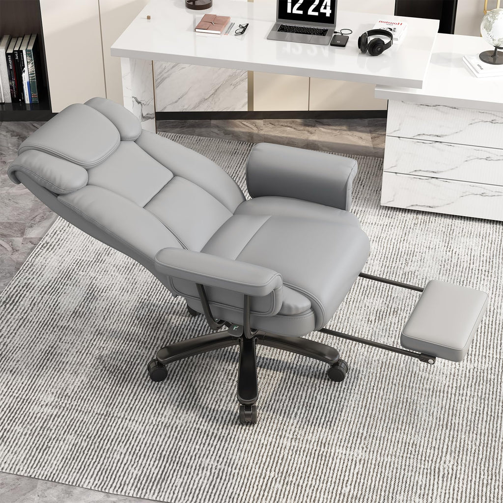 Gyi 160 Reclining Office Chair with Footrest, Big & Tall Desk Chair, Grey